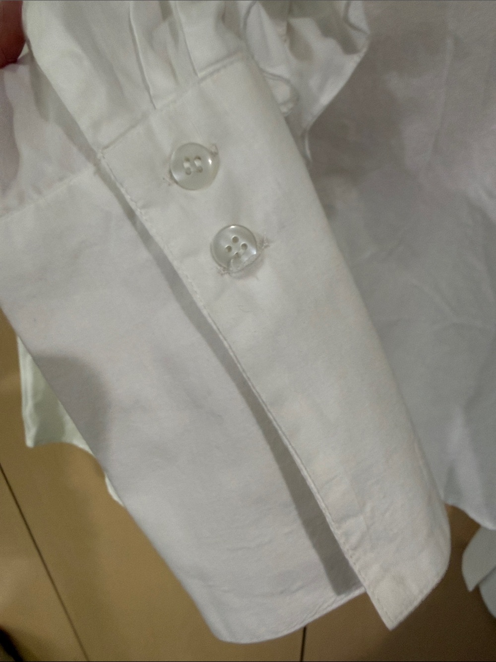 Classic White Ruffle Front Button-Down Blouse - Picture 3 of 8